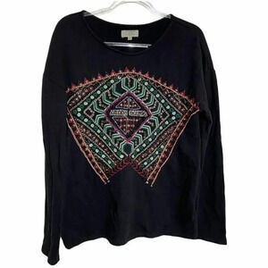 Vintage Zara trafaluc M‎ Black boho embroidered top